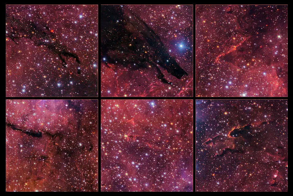 Collage highlighting some details within the huge Dark Wolf Nebula