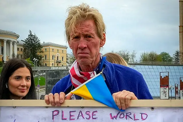 Ryan Wesley Routh takes part in a rally in central Kyiv, Ukraine, in April  2022