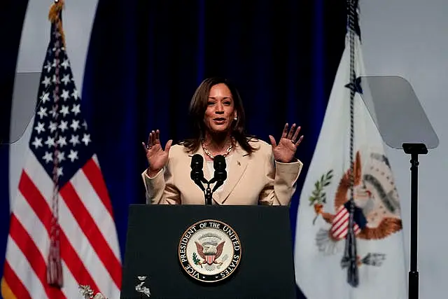 Vice president Kamala Harris speaks during the Zeta Phi Beta Sorority in Indianapolis