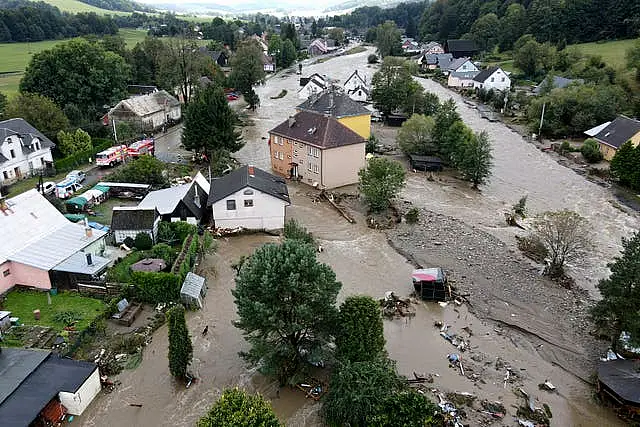 Flooded houses in Jesenik, Czech Republic 