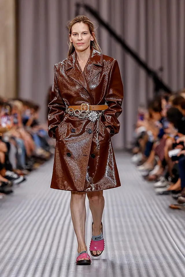 Hilary Swank wears a creation as part of the Miu Miu Spring/Summer 2025 collection