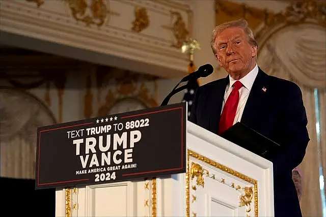 Republican presidential nominee Donald Trump speaks during a news conference at his Mar-a-Lago estate in Palm Beach, Florida