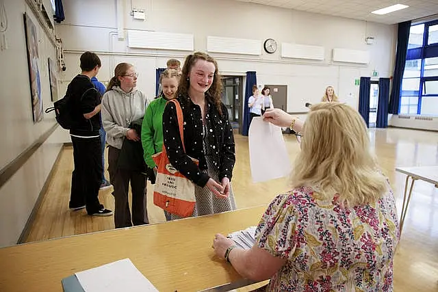 Emma Harris receiving her A-level results at Belfast High School