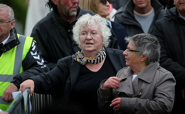 File photo of Nell McCafferty wearing a black jacket amongst a group of people