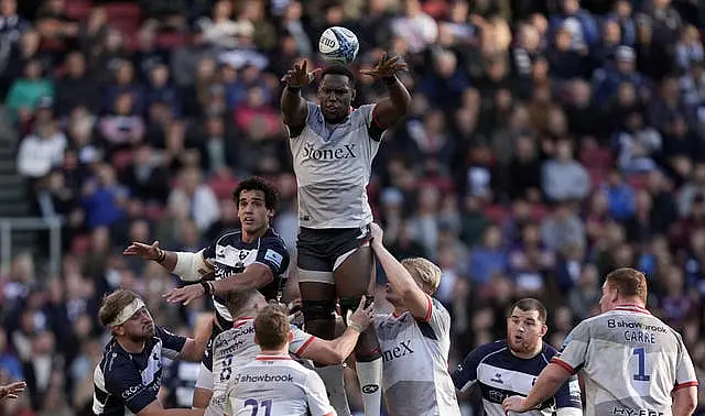 Sarcacens' Maro Itoje wins a lineout during the Gallagher Premiership match at Ashton Gate on October 19