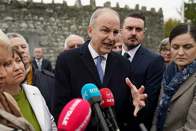 Tanaiste Micheal Martin speaking to the media after attending the annual Wolfe Tone Commemoration at Bodenstown Cemetery, Co. Kildare