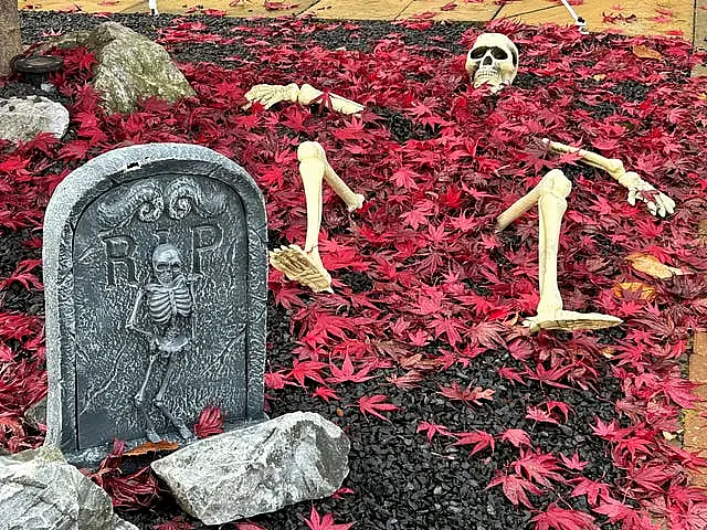 Halloween decorations in the garden of a home in Larbert, near Falkirk