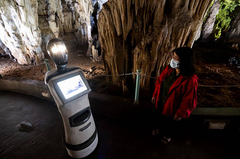 Robot Tour Guide Persephone Leads Visitors Through Greek Cave