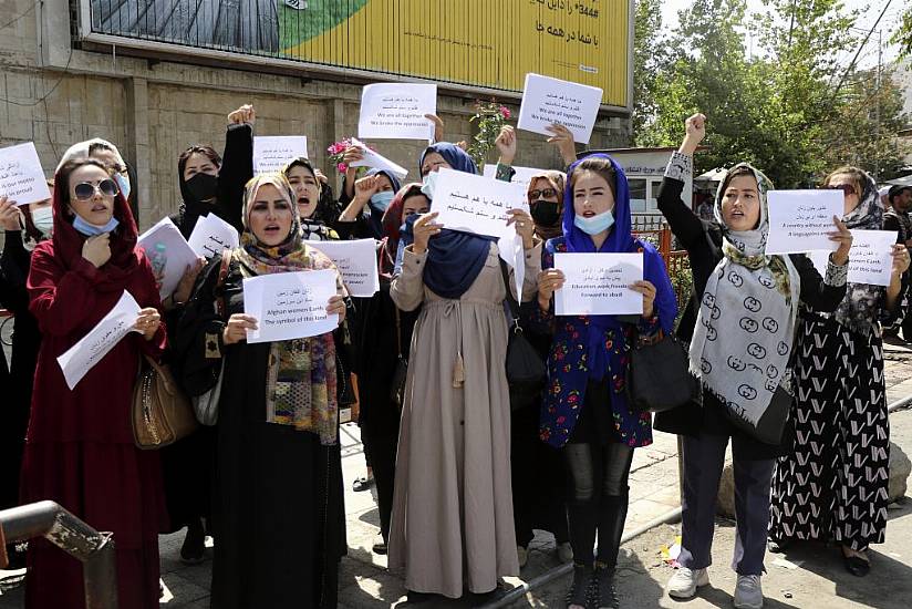 Afghan Women Stage Protest Outside Presidential Palace In Kabul