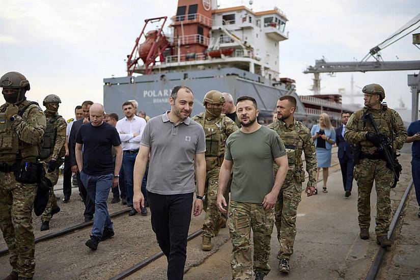 Zelensky Observes Loading Of Grain As Exports Resume From Ukrainian Ports