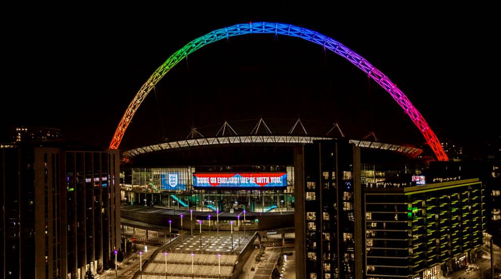 Wembley Arch Lit Up In Rainbow Colours For England-United States World Cup Clash