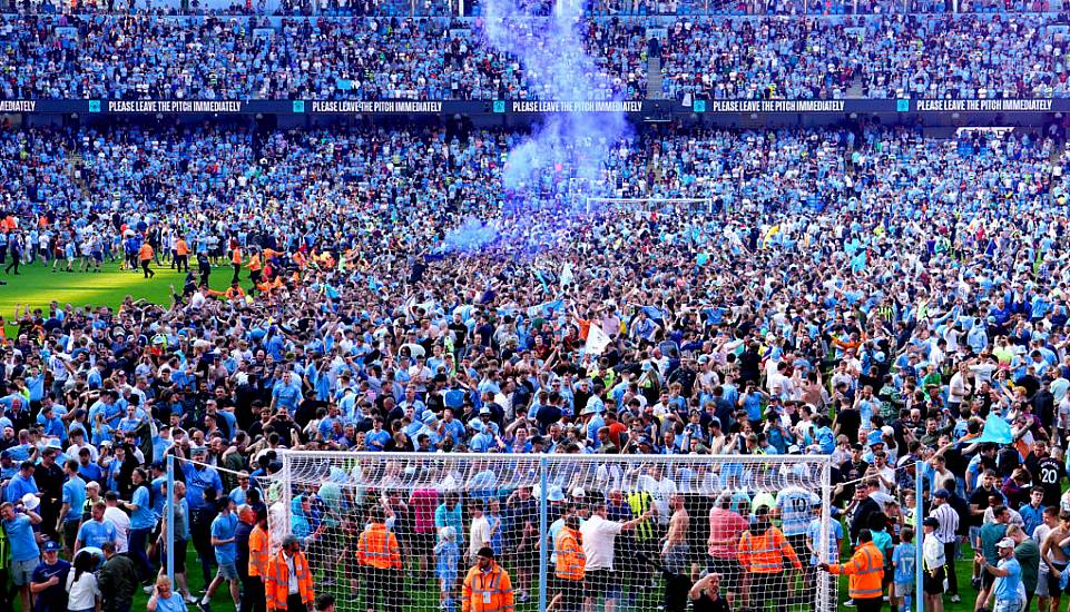 Manchester City Players And Fans Celebrate Step One Of The Treble