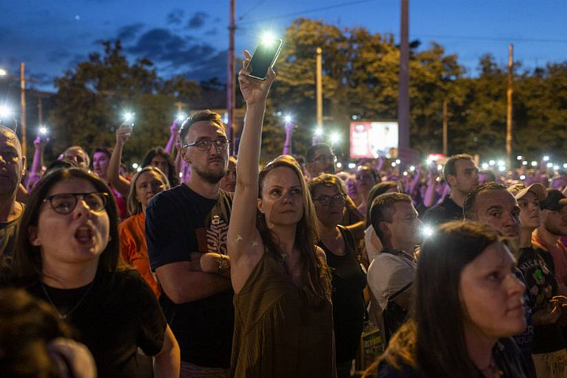 Thousands In Demonstration Against Serbian Tv Station After Mass Shootings