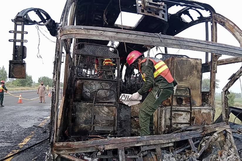 20 Killed As Bus Engulfed In Flames After Hitting Van In Pakistan