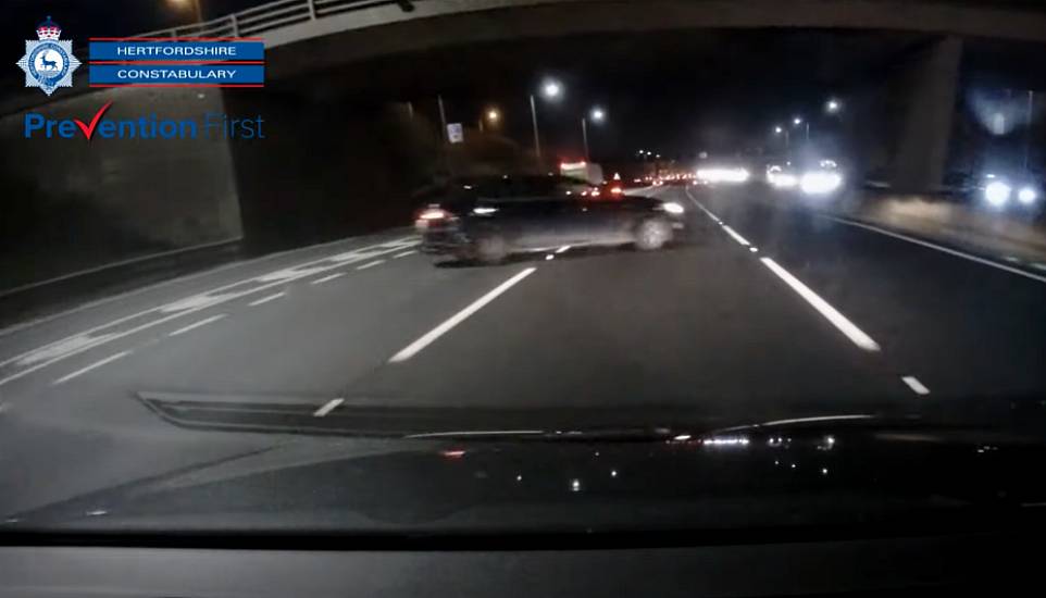 Video Shows Driver Losing Control And Swerving Across Busy Motorway Before Crashing Twice