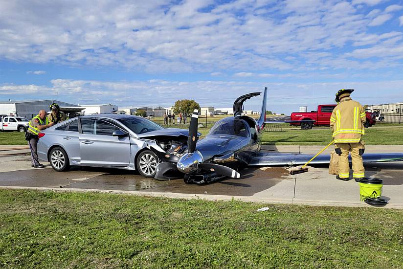 Small Plane Crashes Into Car After Overshooting Runway During Emergency Landing