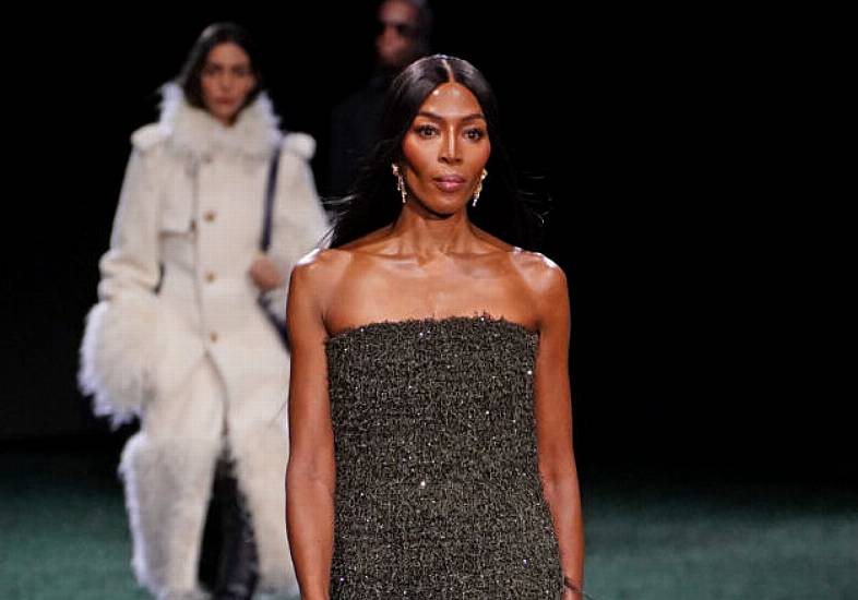 Naomi Campbell Dazzles In Beaded Dress At Burberry’s London Fashion Week Show