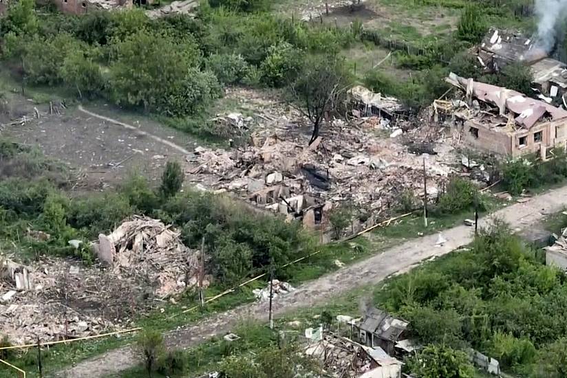 Drone Footage Shows Damage In Ukraine Village As Residents Flee Russian Advance