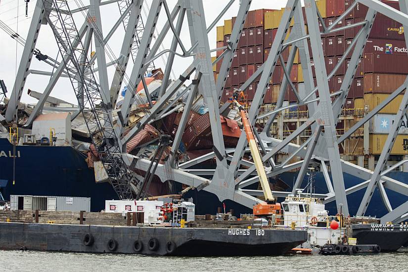 Crews Prepare For Controlled Demolition At Bridge Collapse Site