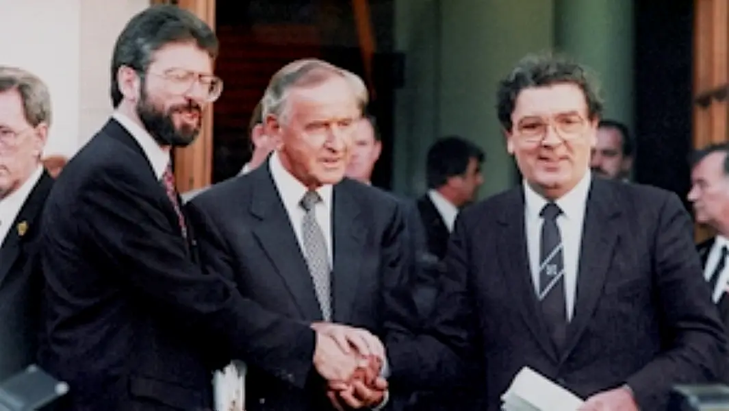 In 1994 John Hume (right) drew up proposals with Sinn Féin leader Gerry Adams and presented them to then Taoiseach Albert Reynolds, aimed at instigating the peace process. Photo: PA Images