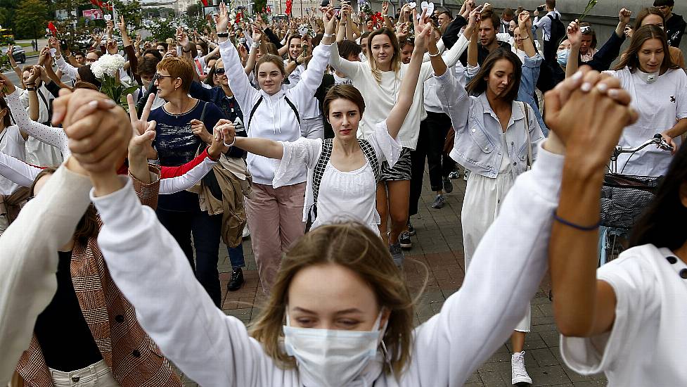 Hundreds Of Women Join Rally In Protest Against Belarus Police Crackdown