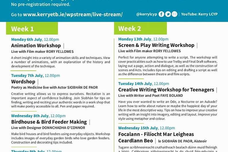 Kerry Local Creative Youth Partnership to host free online workshops