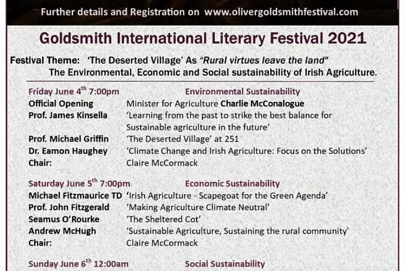 The 37th annual Oliver Goldsmith International Literary Festival takes place online