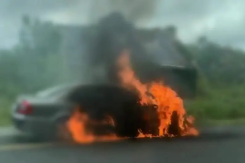 Emergency services attending scene of car fire on N4 near Edgeworthstown